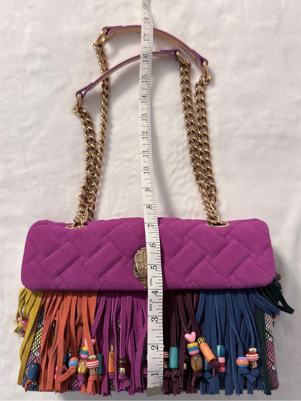 Kurt Geiger Kensington Quilted Fringe Shoulder Bag - Picture 7 of 8